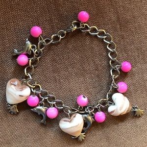 Chunky charm bracelet pink silver